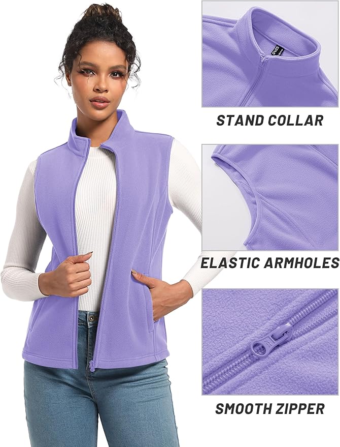 TACVASEN Women's Fleece Vest Lightweight Warm Vests Outerwear Sleeveless Zip Jacket Fall Winter Soft Vest with Pockets