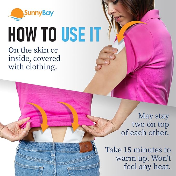SunnyBay Adhesive Disposable Warming Patches for Back, Neck, Hand, Body, Natural Heat, Ideal for Outdoor Activities: Skiing, Hiking, Hunting, On-The-Go Heat, 2.5x3 Inches, 40 Count