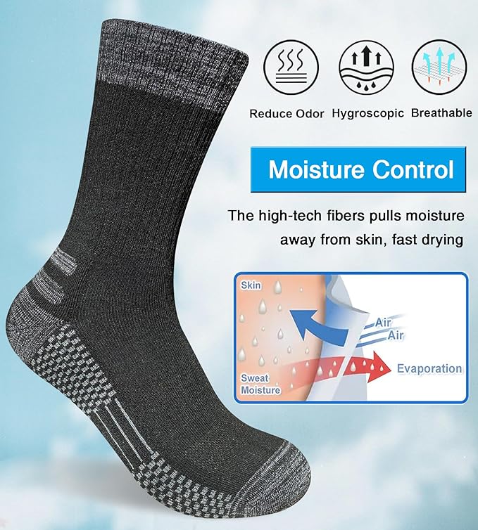 Men's Crew Work Boot Socks Thick Cushioned Moisture Wicking Hiking Sock 4 Pairs