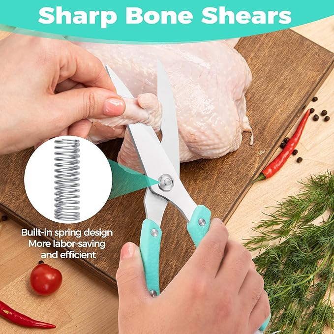 HAUSHOF Kitchen Shears for Food, Heavy Duty Poultry Shears, Stainless Steel Sharp Kitchen Scissors with Serrated Blade, One-Piece Handle, Spring, Safety Lock, 10" Food Scissors for Bones, Meat, Fish