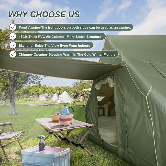 Inflatable Camping Tent with Pump and Stove Jack, 4-6 Person Inflatable Tent for Camping, Easy Setup Waterproof Inflatable House Tent