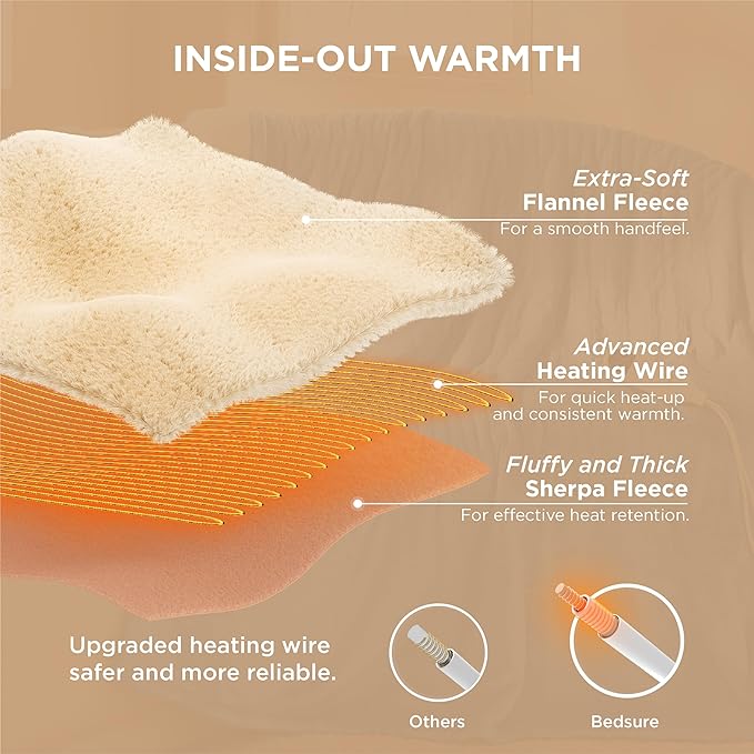Bedsure Electric Blanket Twin - Soft Flannel Heated Blanket, Fast Heating with 10 Time Settings & 6 Heat Settings, Warm Gift for Grandma (62x84 inches, Blue)