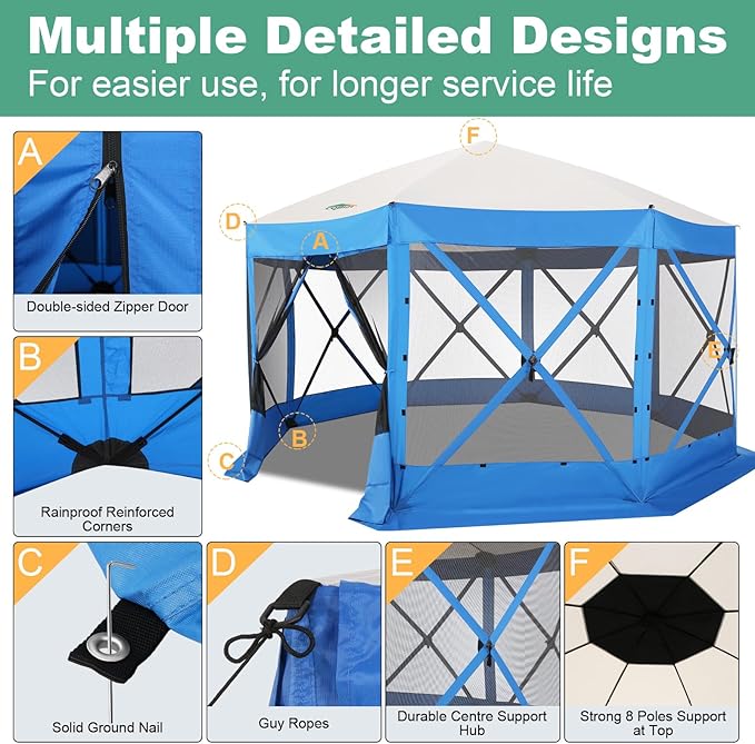 COBIZI 15x15ft Extra Large Pop-Up Gazebo Canopy Tent with Mosquito Netting, Spacious Easy Set-Up Screened Shelter, Durable Outdoor Pavilion with Ground Stakes, Perfect for Patio, Backyard, and Lawn