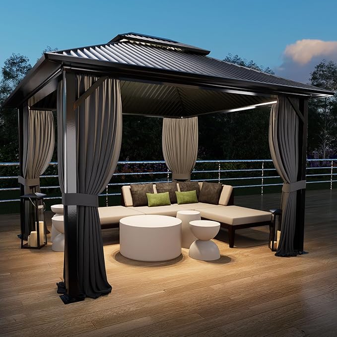 COWVIE 4-Panel 10' x 12' Gazebo Replacement Curtains, Patio Privacy Sidewalls with Double Zipper, Replacement for Outdoor Gazebo Canopy (Curtain Only)