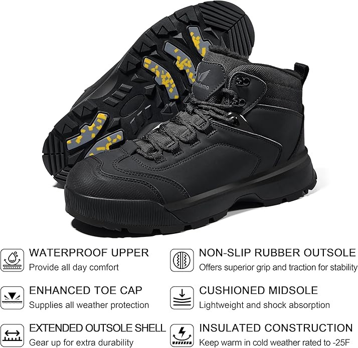 Wondamo Men's Waterproof Snow Boots Insulated Toe Cap Cold Weather Shoes Non-slip Lightweight Winter Boots