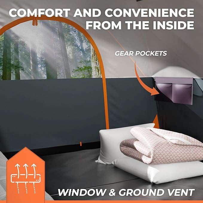 ArkTrek 6 Person Tents for Camping-Robust Family Camping Tent Cabin w Ground Sheet, Rainfly Cover, Powerport-Comfy Large Quick, Waterproof Pop up Camping Tent for Picnics Fishing Hiking