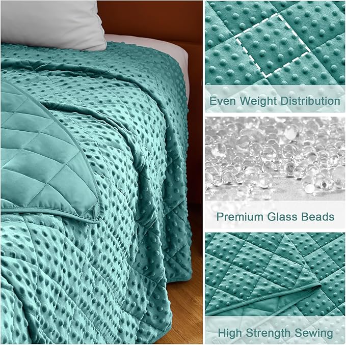 Weighted Blanket for Adults (15lbs, 48"x72" Twin Size) - Minky Heavy Blanket Microfiber for 120-160lbs with Premium Glass Beads - Soft Thick Blanket for All-Season Sleeping Comfort - Teal