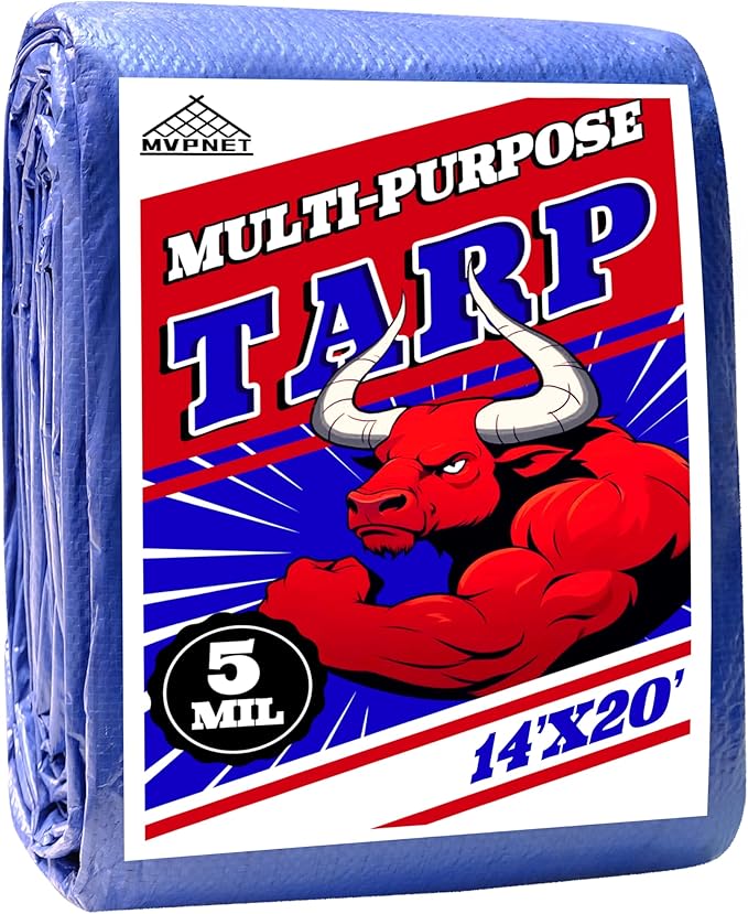 Tarp 14x20 ft 100% Waterproof Uv Resistant High Durability Multipurpose 5mil Blue Tarp for Covering Courtyards, Cars, Camping, Gardens, Pet Nests -by MVPNET