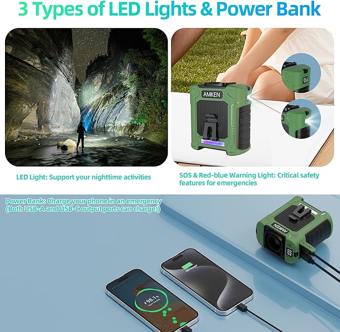 All-New 2025 Version Waist Fan - Portable Belt Clip Fan with 10000mAh Battery, 35H Runtime, 6 Speeds, 59ft/s Strong Wind with LED SOS Light, 18500RPM for Jobsite, Farming, Fishing, and Travel