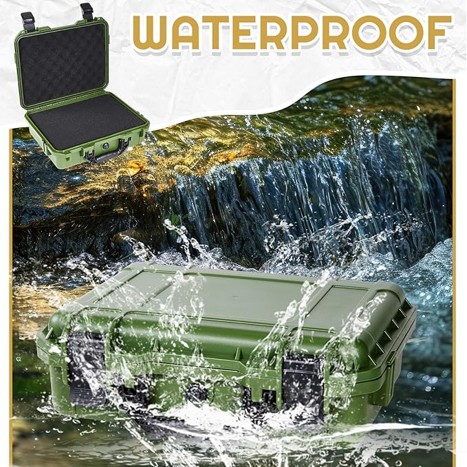 8.5 x 6.5 x 3.7 Inch Waterproof Hard Case with DIY Customizable Foam Insert Portable Protective Case with Knife for Camera Drones Equipments Tools Test Instruments (Green)