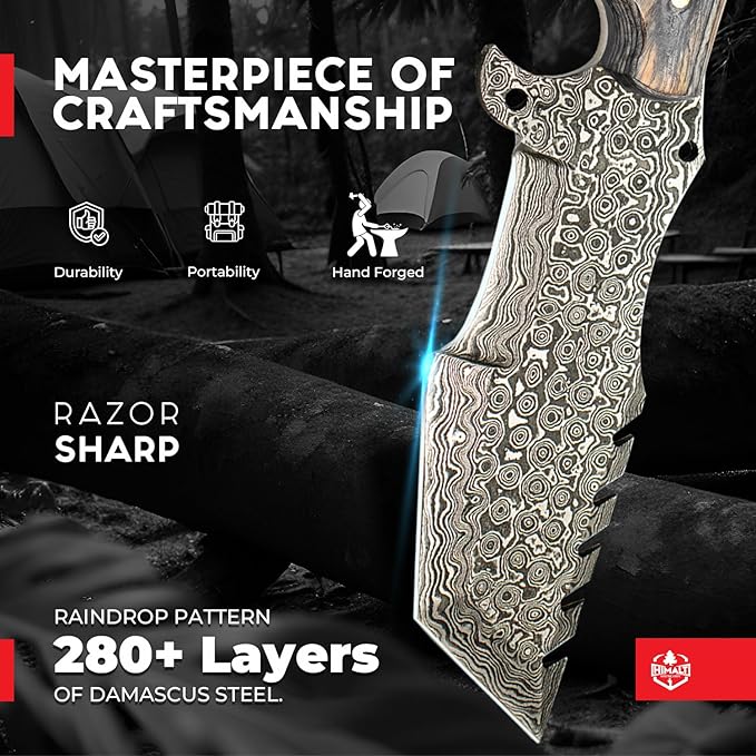 Handmade 10.5” Damascus knife- Fixed Blade Hunting Knife with Sheath-Pakka Wood Handle-Bushcraft knife-Survival Knife-Camping knife- Ideal For EDC, skinning, Camping, Outdoor-Best Hunting Knives For Men.