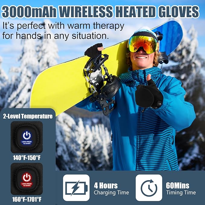 Heated Gloves for Men Women, Rechargeable Full & Half Hands Electric Gloves Heated Fingerless Touchscreen Gloves Heated Winter Hand Warmer for Work Cycling Skiing Outdoor Snow (Medium)