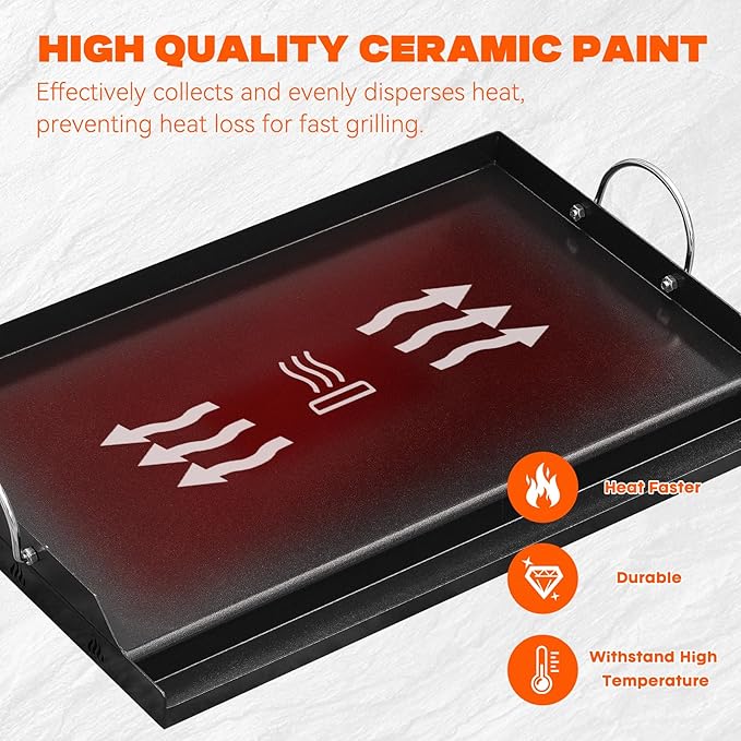 onlyfire Universal BBQ Griddle for Charcoal/Gas Grills, Ceramic Coated Non-Stick Flat Top Griddle with Handles for Outdoor Cooking, 25" x 16"