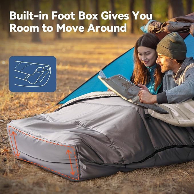 MEREZA Mummy Double Sleeping Bag for Adults with Pillow Cold Weather 0 Degree 2 Person Sleeping Bag Perfect for Couples Family Camping