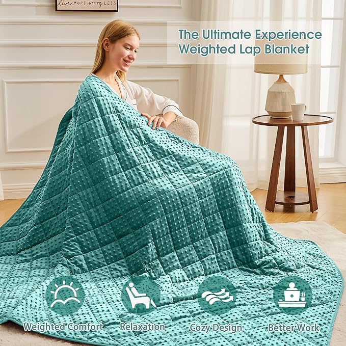 Weighted Blanket for Adults (15lbs, 48"x72" Twin Size) - Minky Heavy Blanket Microfiber for 120-160lbs with Premium Glass Beads - Soft Thick Blanket for All-Season Sleeping Comfort - Teal