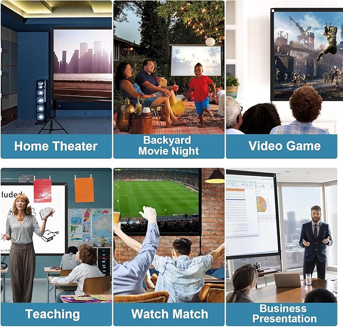 Projector Screen with Stand, Towond 120 inch Portable Movie Screen Indoor Outdoor 16:9 HD Front Rear Projection Screen with Carry Bag Wrinkle-Free and Foldable Polyester Fabric Design for Home Theater