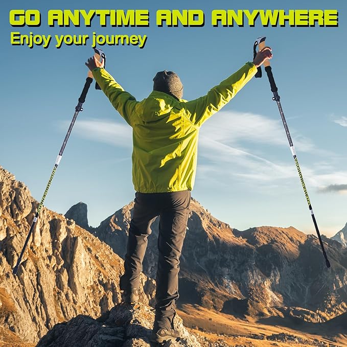 Collapsible Trekking Poles for Hiking-Lightweight Adjustable Walking Sticks with 7075 Aluminum,Anti-Shock,Quick Lock&Cork Grips for Men/Women, Camping, Backpacking, Mountaineering, 2 Pcs