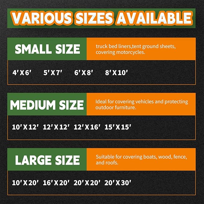 RAINDEWAY Tarps 16x20 Feet,Tarp Waterproof,9Mil Thick,Finished Size,Multipurpose Poly Tarp Cover with Metal Grommets and Reinforced Edges,Green/Black Tarpaulin