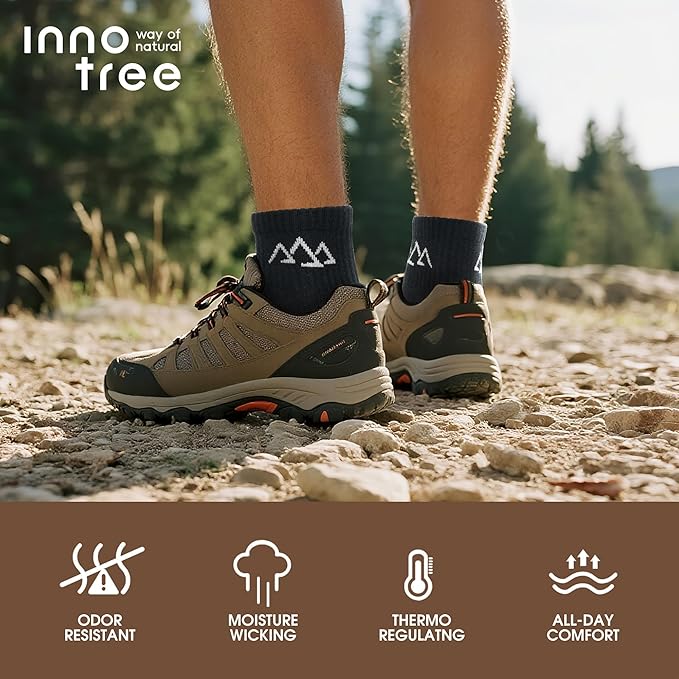 innotree Merino Wool Hiking Socks for Men & Women Quarter Ankle Compression Thick Cushion Breathable Anti Odor Socks, 5 Pairs
