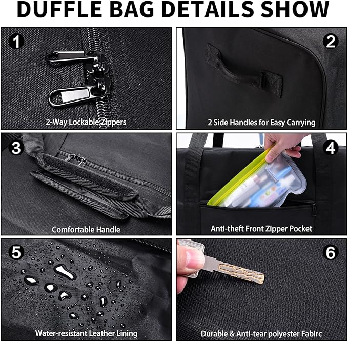 Urbanstand 52 Inch Large Duffle Bag for Travel Camping Sport Equipment Storage Bag with 2-way Lockable Zippers (Black 52inch 2Pack)