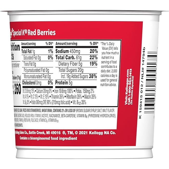 Kellogg’s Special K Breakfast Cereal Cups, 11 Vitamins and Minerals, Made with Real Strawberries, Red Berries, 30oz Case (12 Cups)
