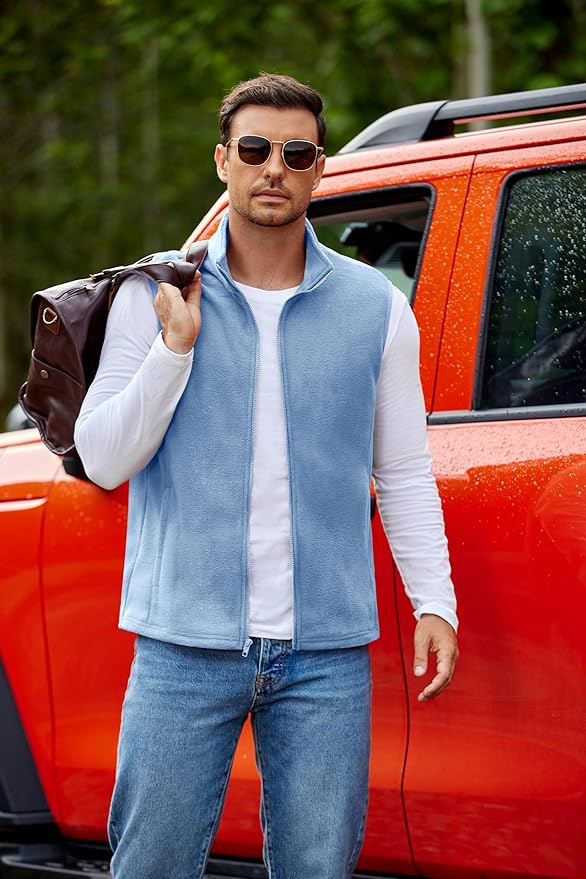 COOFANDY Mens Polar Fleece Vest Lightweight Sleeveless Jacket Warm Zip up Outerwear Vests with Zipper Pockets for Hiking