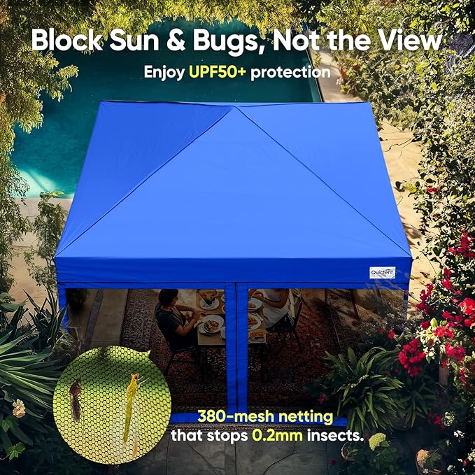 Quictent 8'x8’ Pop up Screened Canopy Tent with Mosquito Netting, Portable Easy up Outdoor Screen House Shelter for Patio, Camping and Picnic, Includes Wheeled Carry Bag (Royal Blue)