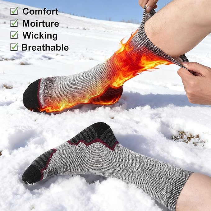 Merino Wool Socks for Men and Women Thermal Crew Winter Hiking Warm Boot Socks For Work With Cushioned Sole 3 Pairs