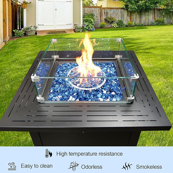 20 Pounds Fire Glass 1/2 Inch High Reflective Tempered Firepit Glass Rocks for Fireplace, Fire Pit Table, Fire Bowl and Landscaping (Pacific Blue)
