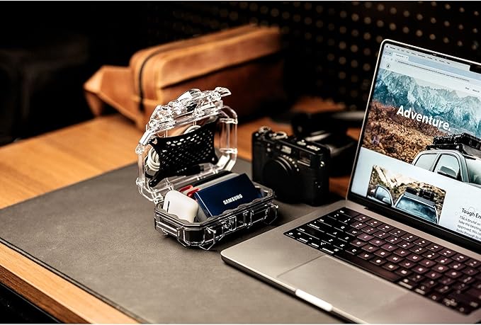 Evergreen ToughBox Tech Organizer – For Camera, Cables, Hard Drives, Compatible with GoPro etc. (Small, Rubber Boot, Clear)
