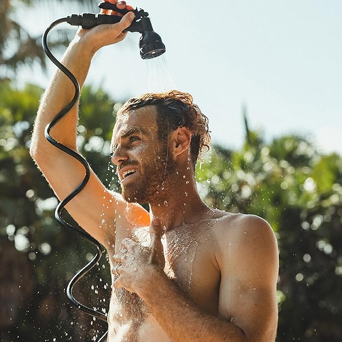 BeachBox Portable Shower Tank β Insulated Hot & Cold Water Tank for Camping, Beach, & Outdoor Adventures β 1.3 Gal Capacity β Multi-Spray Shower Gun β Easy Fill & Carry