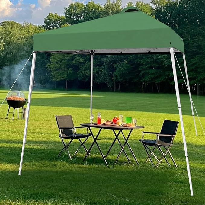 8x8 Top Pop Up Canopy Tent with Central Lock Design, Slant Legs, Backpack, Easy Outdoor Sun Shade for Events, Parties, Camping(Green)