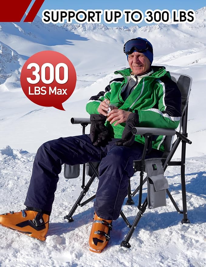 Heated Camping Chair for Adults, Heats Back and Seat, 3 Heat Levels, Fully Padded Heated Folding Chair for Outdoor Sports with Cup Holder, Rich Pockets, Battery NOT Included
