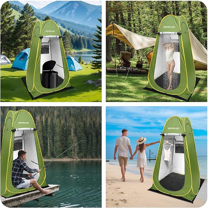 NEVERLAND Pop up Privacy Shower Tent - Portable Changing Shower Tent, Dressing Room, Bathroom, Outdoor Rain Shelter for Camping, Hiking, Beach (Green)
