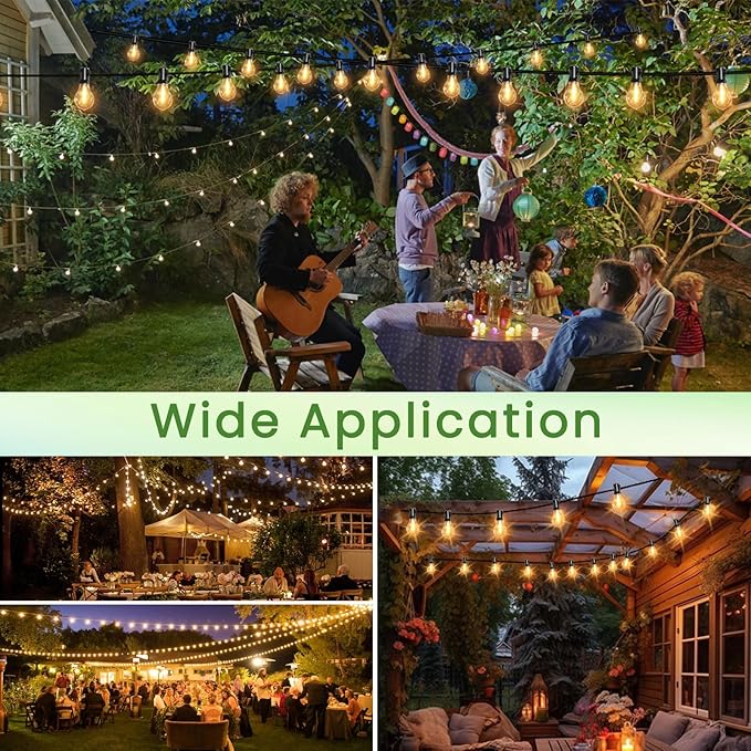 Outdoor String Lights 50FT LED String Lights for Outside with 27 A39 Waterproof Edison Bulbs (2 Spare), Patio Lights Outside Hanging for Bistro,Balcony,Porch,Yard,Garden,Black Cord