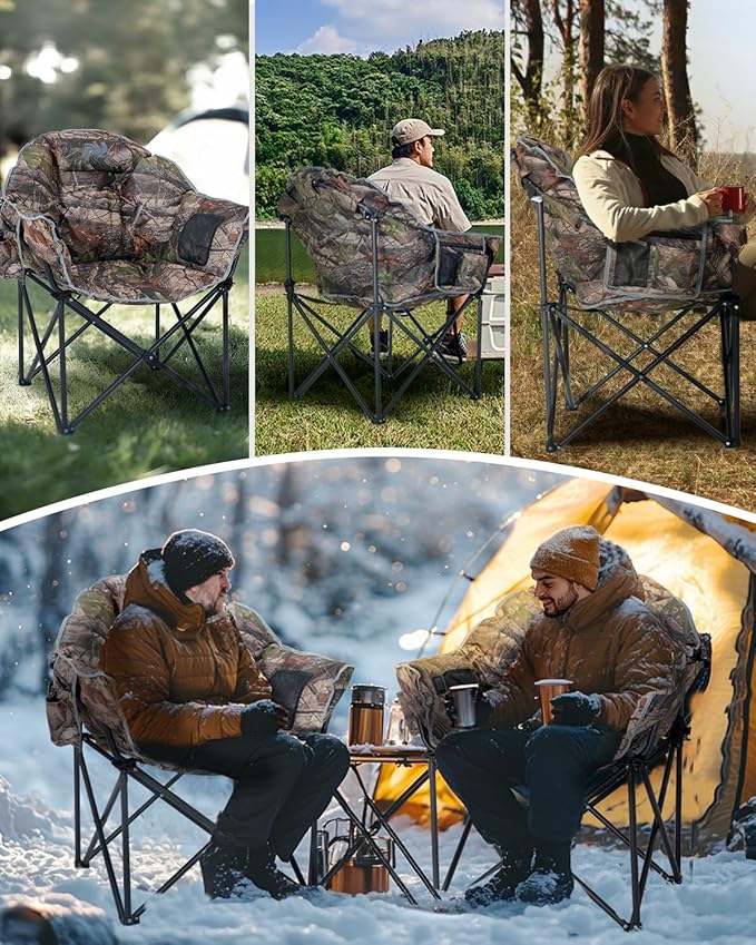NAIZEA Heated Camping Chair, Oversized Heated Folding Outdoor Chair for Adults with 3 Heat Levels, Portable Foldable Patio Lounge Chair for Sports Outdoors Camp, Battery NOT Included