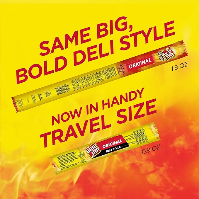 Slim Jim Monster Shortboi Smoked Meat Sticks, Deli Style Original Flavor, 7g Protein Per Stick, Snack Size, Lunchbox Snack, 0.9 oz. (24 Count)