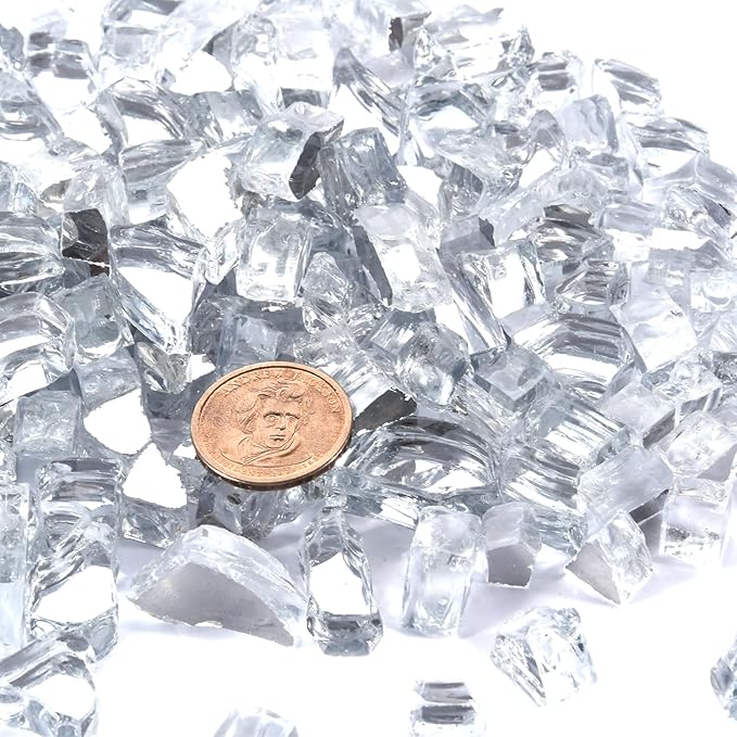 Fire Glass for Fire Pit, 1/2 Inch White Reflective Firepit Glass Rocks for Firepit Table, Outdoors and Indoors Fireplace, 20 Pounds