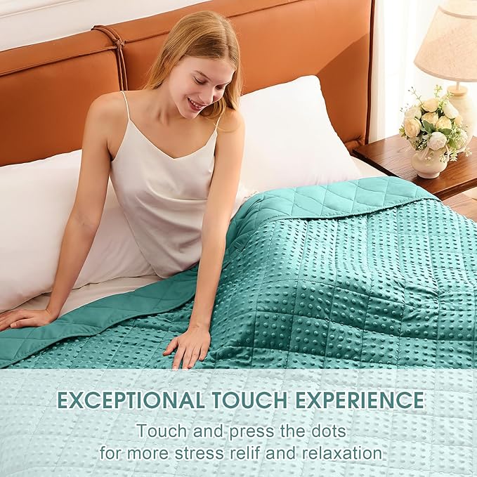 Weighted Blanket for Adults (15lbs, 48"x72" Twin Size) - Minky Heavy Blanket Microfiber for 120-160lbs with Premium Glass Beads - Soft Thick Blanket for All-Season Sleeping Comfort - Teal