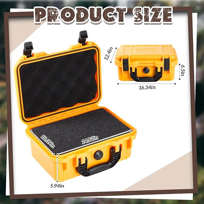 16.3 x 12.4 x 6.5 Inch Waterproof Hard Case with DIY Customizable Foam Insert Portable Protective Case with Knife for Camera Drones Equipments Tools Test Instruments (Yellow)
