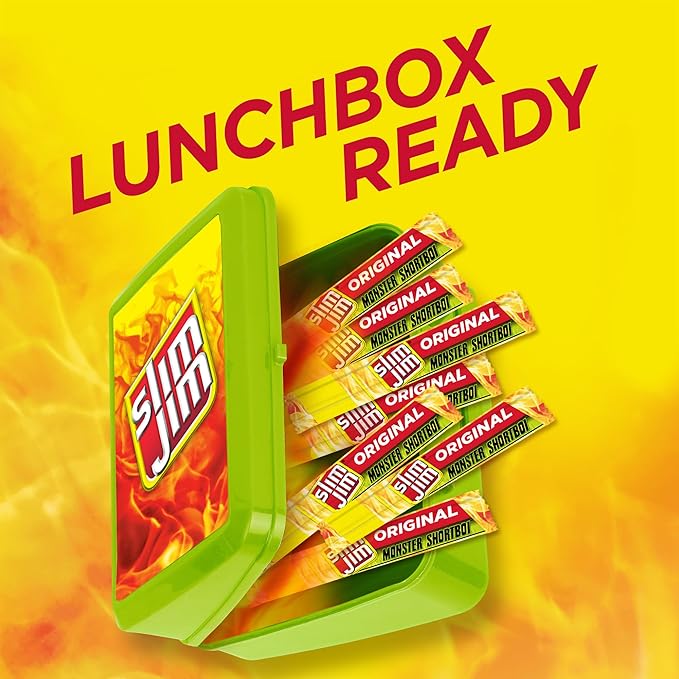 Slim Jim Monster Shortboi Smoked Meat Sticks, Original Flavor, 6g Protein Per Stick, Snack Size, Lunchbox Snack, 0.97 oz. (36 Count)