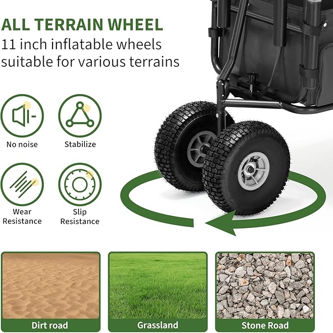 Fishing Cart Beach Cart Collapsible Wagon with 11”All Terrain Big Wheels,Heavy-Duty Garden Carts with 6 Holders and Storage Pocket for Outdoor,Fishing, Picnic