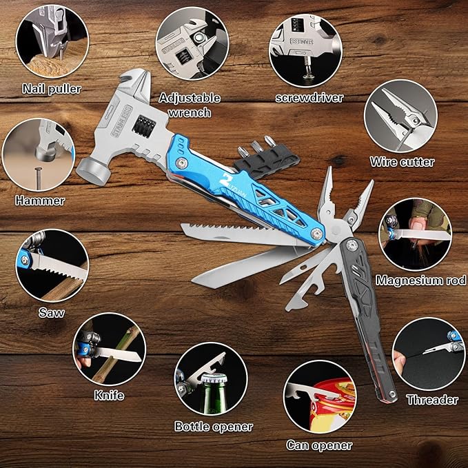 18 in 1 Multitool,Blue,Professional Stainless Steel Multitool Pliers with Replaceable Alloy Steel Blades Wire Cutters,Bottle Opener,Apply to Survival,Camping & Hunting,for Father's Day gift