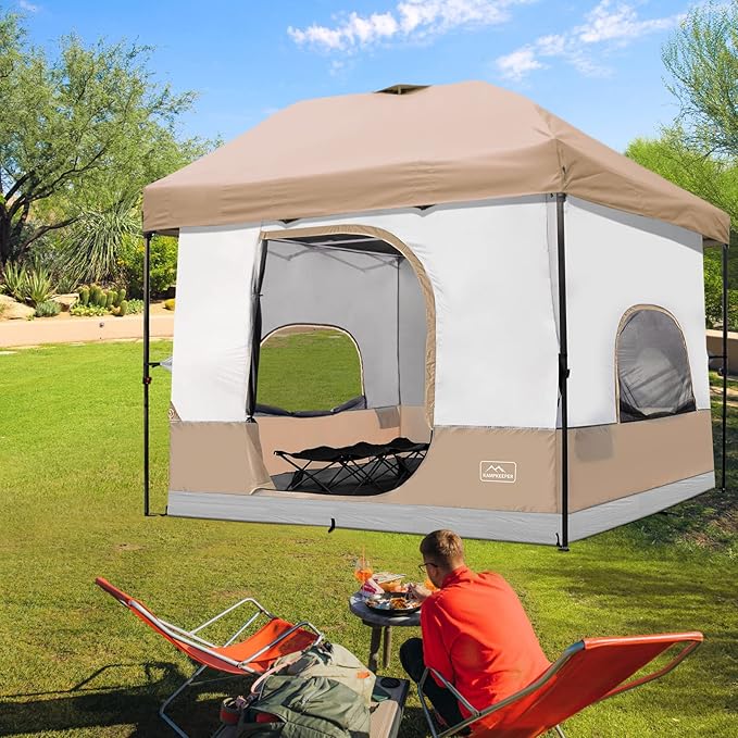 KAMPKEEPER Camping Inner Tent for Pop Up Canopy, Converts 10'x10' Straight Leg Canopy into Camping Tent–Fully Vented Roof(Top & Frame NOT Included), Khaki