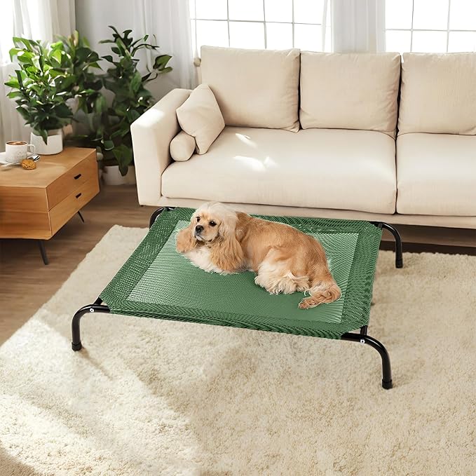 Cooling Elevated Dog Bed for Extra Large Dogs with Non-Slip Floor Protectors & Breathable Mesh, XL Raised Indoor & Outdoor Dog Cot Hammock, 54" L x 35" W x 8" Th, X-Large, Green