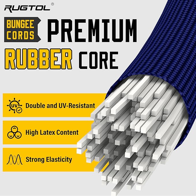 Bungee Cords with Hooks, 60 Inch Adjustable Blue Bungee Cords with Carabiner Heavy Duty Outdoor, 8mm Thick Easy to Adjust Durable Bungee Rope UV Resistant for Bike Rack, Garden, Tension, 6 Pack