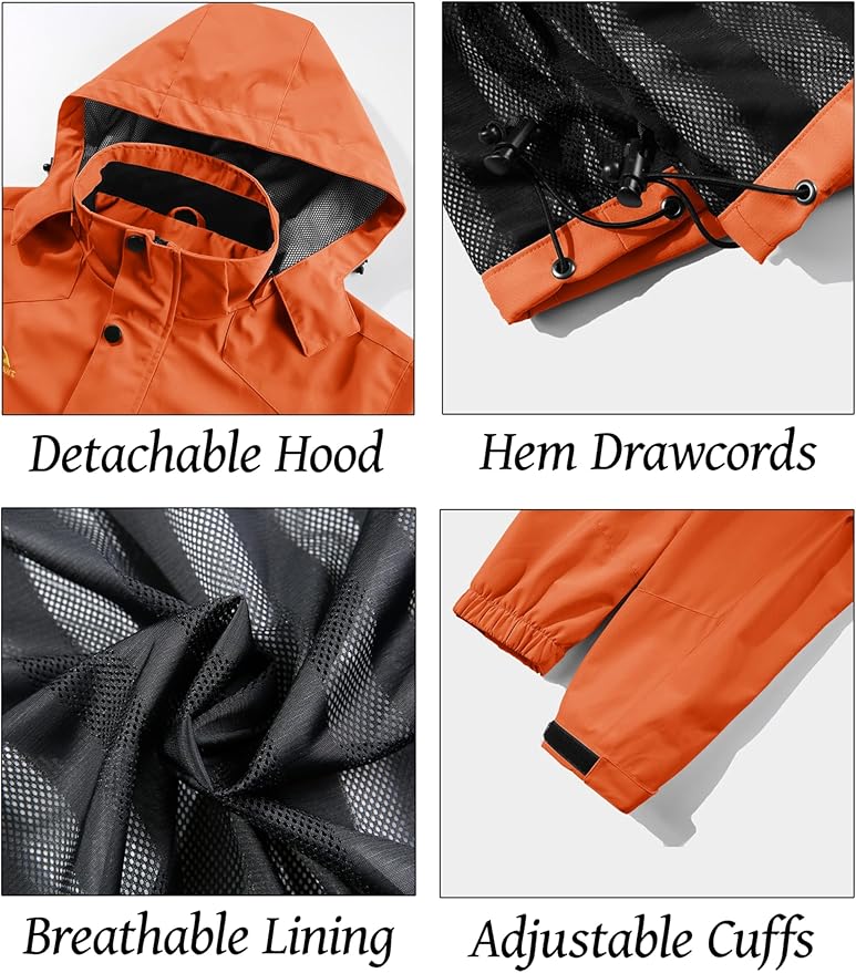 MAGCOMSEN Men's Lightweight Windbreaker Rain Jacket Raincoat with Detachable Hood for Hiking Fishing Activewear