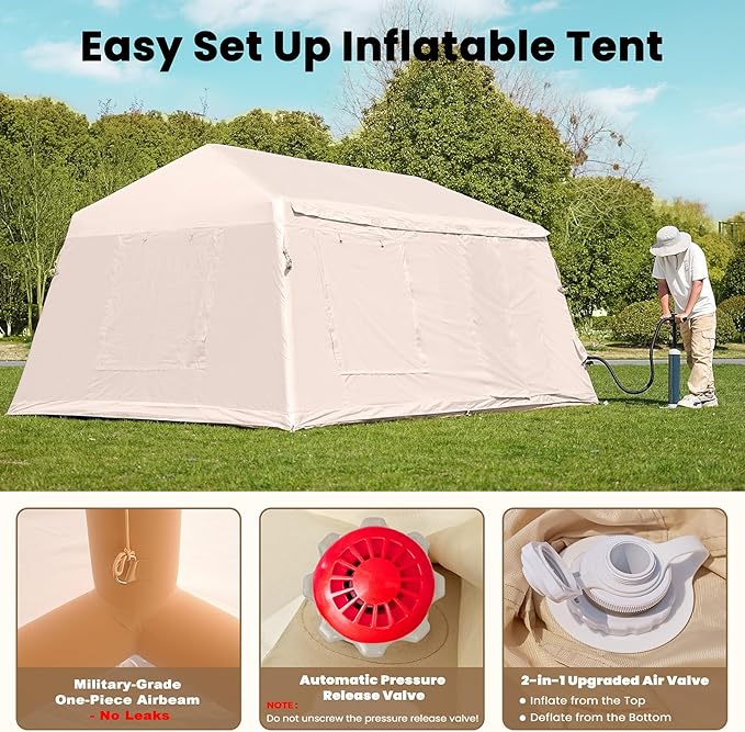 Inflatable Tents for Camping, Blow Up Tent with Hand Pump, Easy Setup InflatableTent 4 Season Tent, Waterproof Oxford Air Glamping Tents for Camping Adult 4/6/8 Person