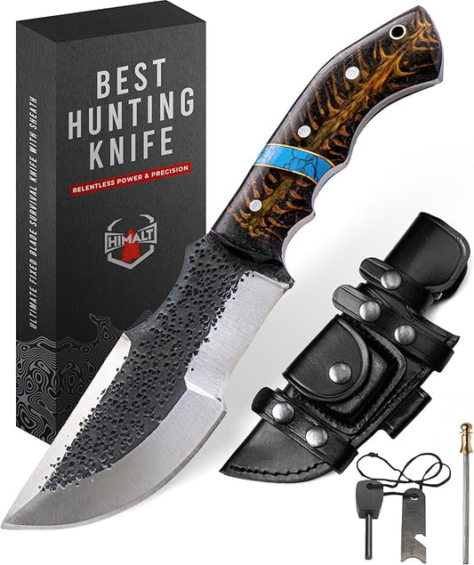 10" Hand Forged D2 Steel Fixed Blade Hunting Knife with Sheath-Black Pine Cone & Turquoise Stone Handle-Full Tang Survival, camping, Bushcraft knife -Ideal For EDC, skinning, Outdoor-Best Hunting Knives For Men.