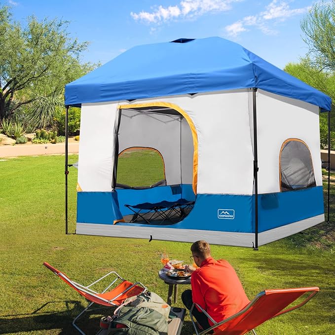 KAMPKEEPER Camping Inner Tent for Pop Up Canopy, Converts 10'x10' Straight Leg Canopy into Camping Tent–Fully Vented Roof(Top & Frame NOT Included) Light Blue